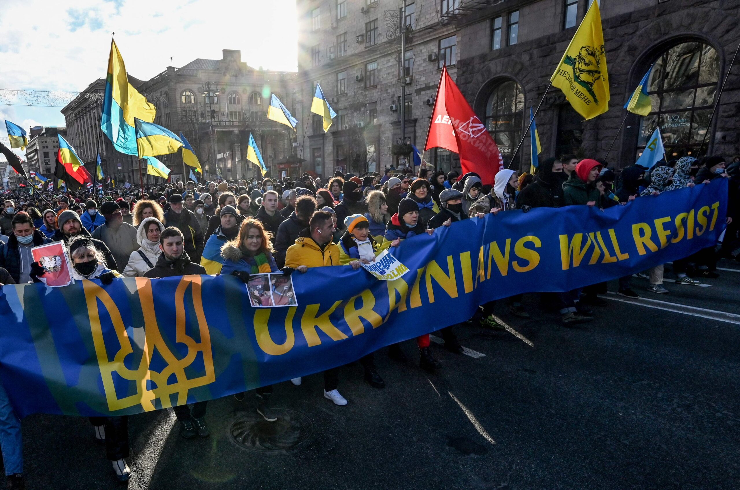 Hundreds march in Kyiv to indicate unity towards Russian risk